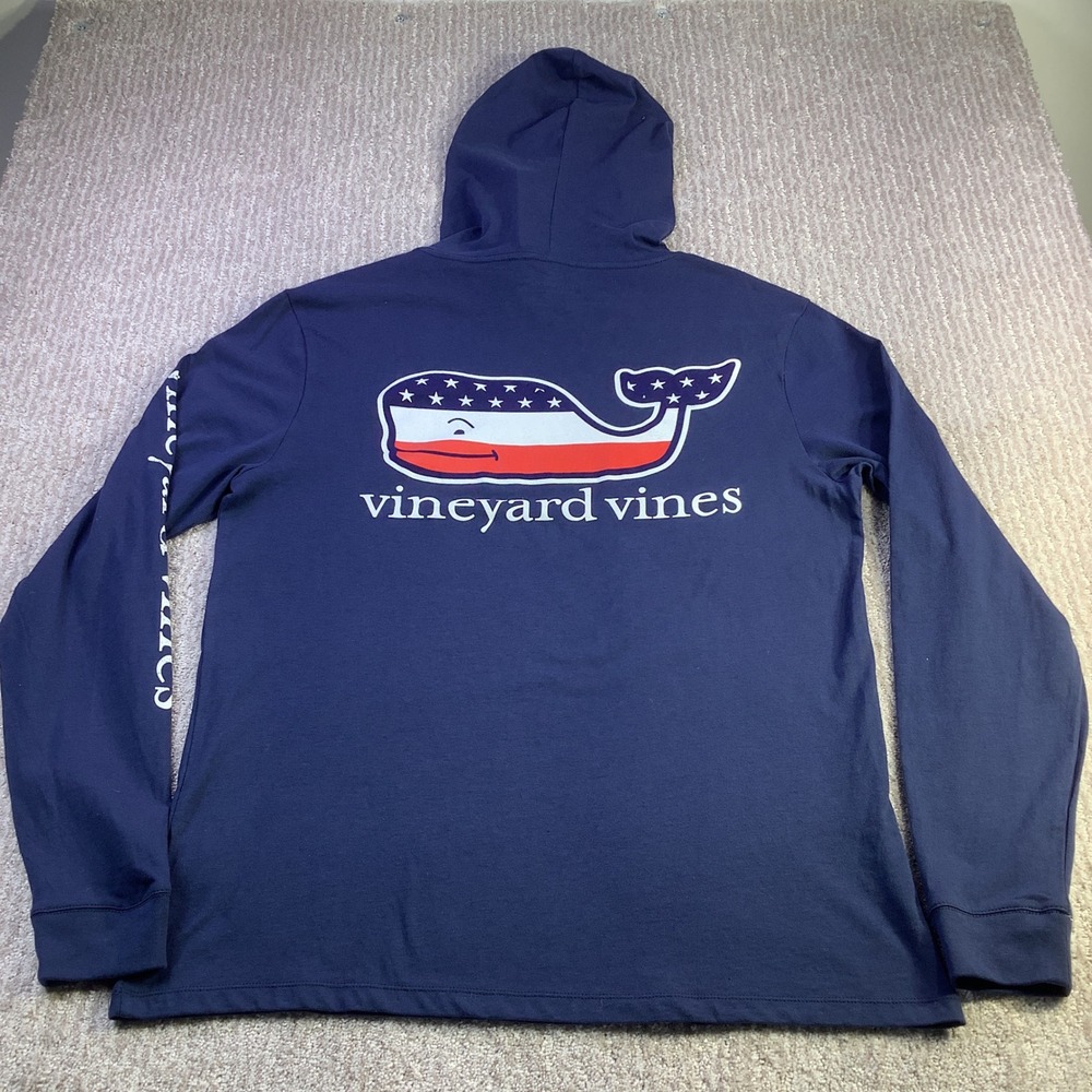 Vineyard Vines Mens LS Blank Hoodie T-Shirt Deep Bay Patriotic Whale M NWT - Picture 9 of 15